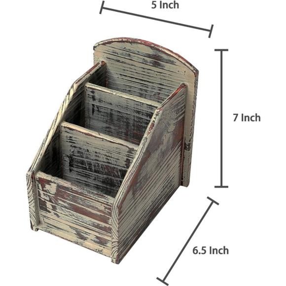 Rustic Torched Wood Remote Control Holder for Table with 3 Compartments - Picture 5 of 5
